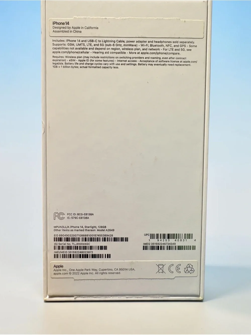 Empty Apple iPhone 14 Box Only - Starlight 128GB (No Phone)